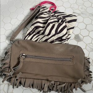 Taupe Fringe Leather Wristlet